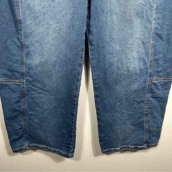 Pilcro Anthropologie Blue Wide Leg Cropped Barrel Denim Jeans Size 28 Tall Chic - Picture 6 of 15